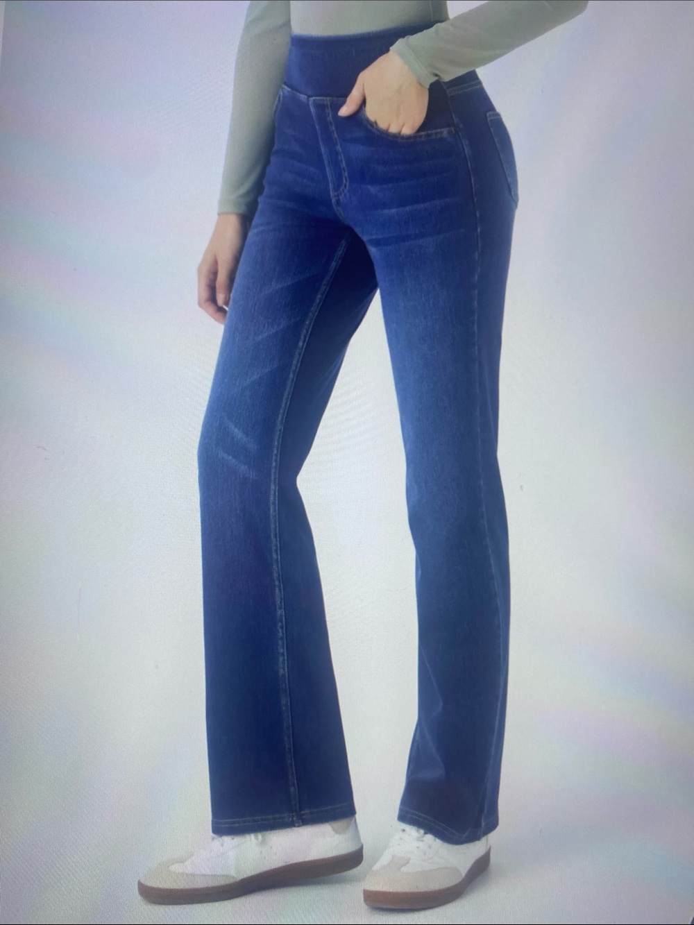 LARGE. HALARA FLEX MULTIPLE POCKETS DISTRESSED BOOTCUT JEANS
